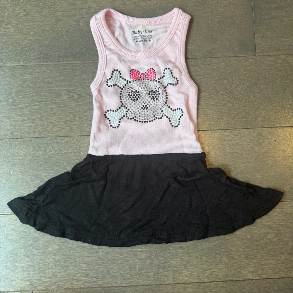 Designer Boutique Pink and Black Sleeveless Skull Dress